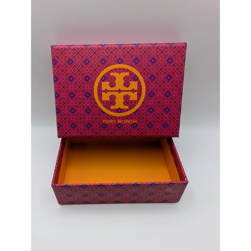 Tory Burch Box And Bag Velvet Gold Logo Accent Charm Purple Jewelry Wallet